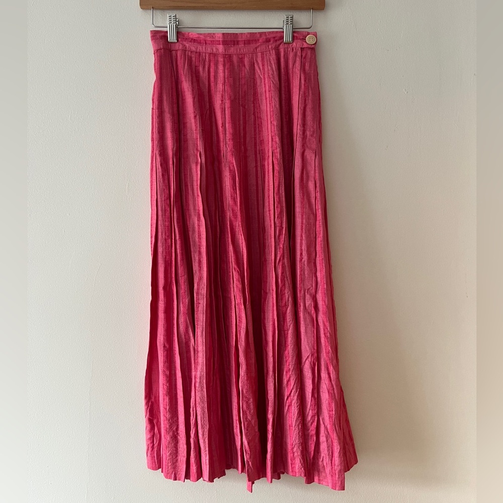 Summertime Pink Silk Pleated Skirt